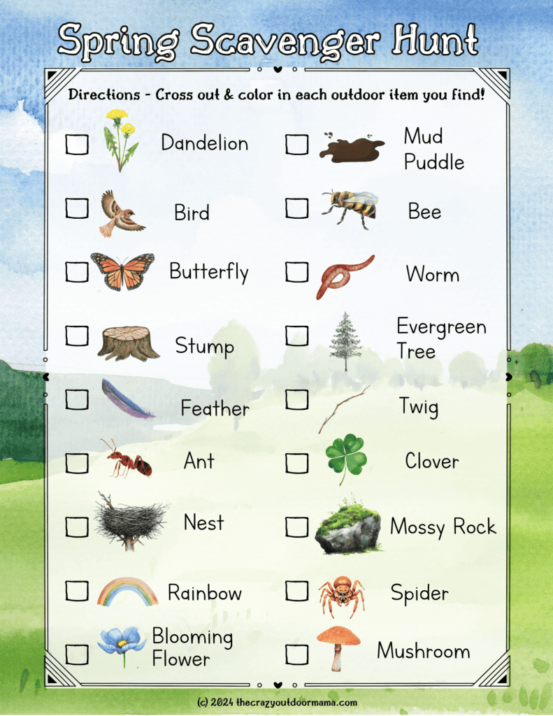 Cute Spring Scavenger Hunt Printable For Kids – The Crazy Outdoor Mama pertaining to Printable Spring Scavenger Hunt