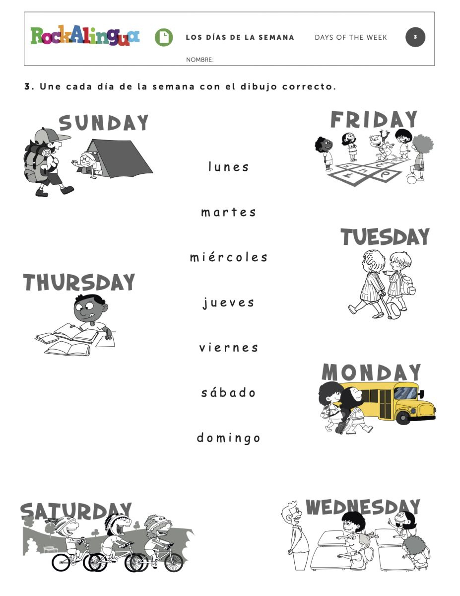 Days Week Worksheet For Kids inside Days of the Week in Spanish Printable