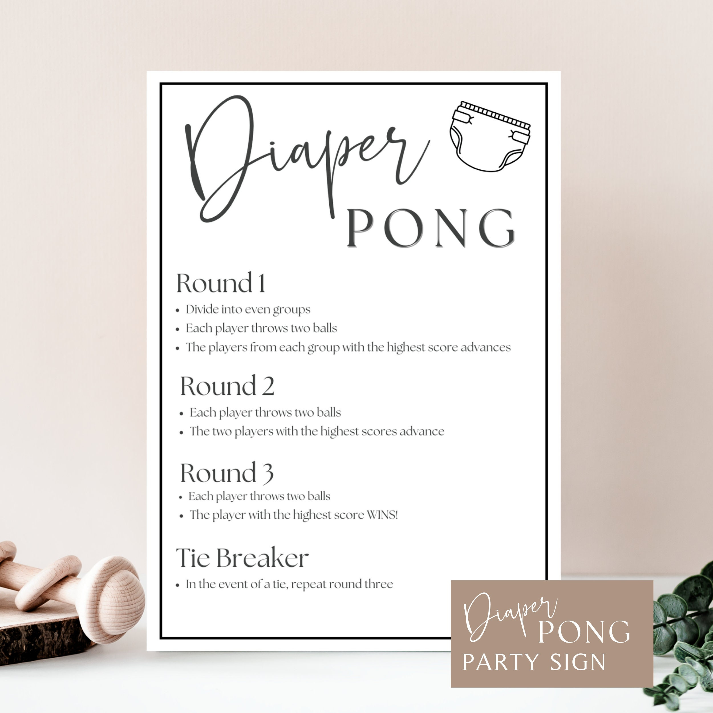 Diaper Pong Baby Shower Game | Baby Shower Activity | Instant with Free Printable Printable Diaper Pong Rules