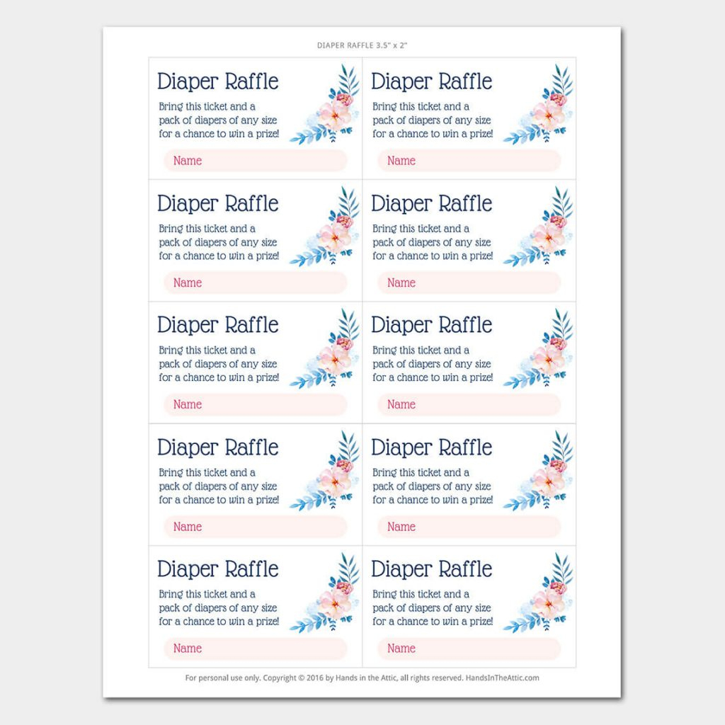 Diaper Raffle Cards Printable - Printable Party Favors for Printable Diaper Raffle Tickets Free