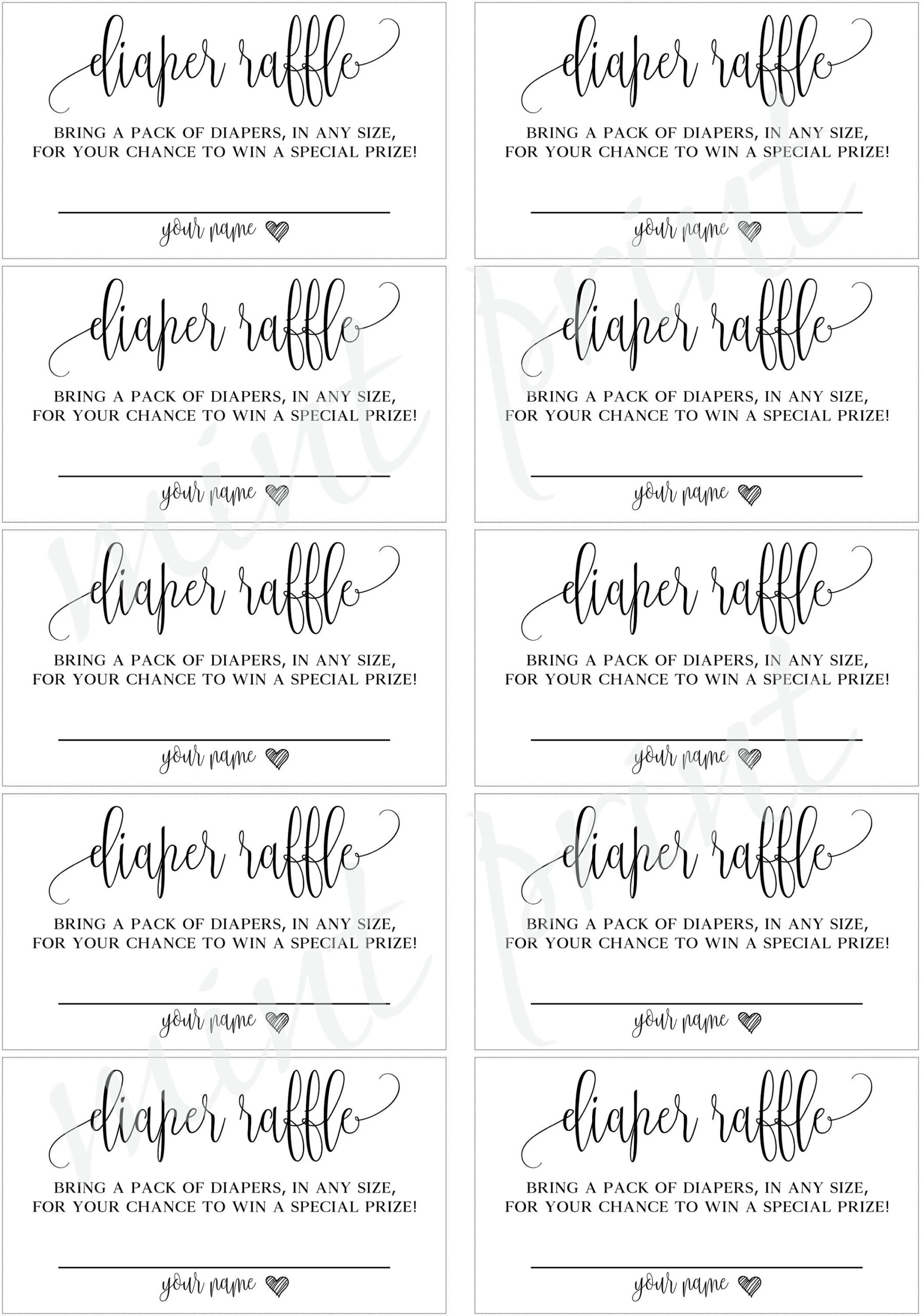 Diaper Raffle Ticket For Baby Shower Invitations, Diaper Raffle intended for Free Printable Diaper Raffle Tickets Black And White