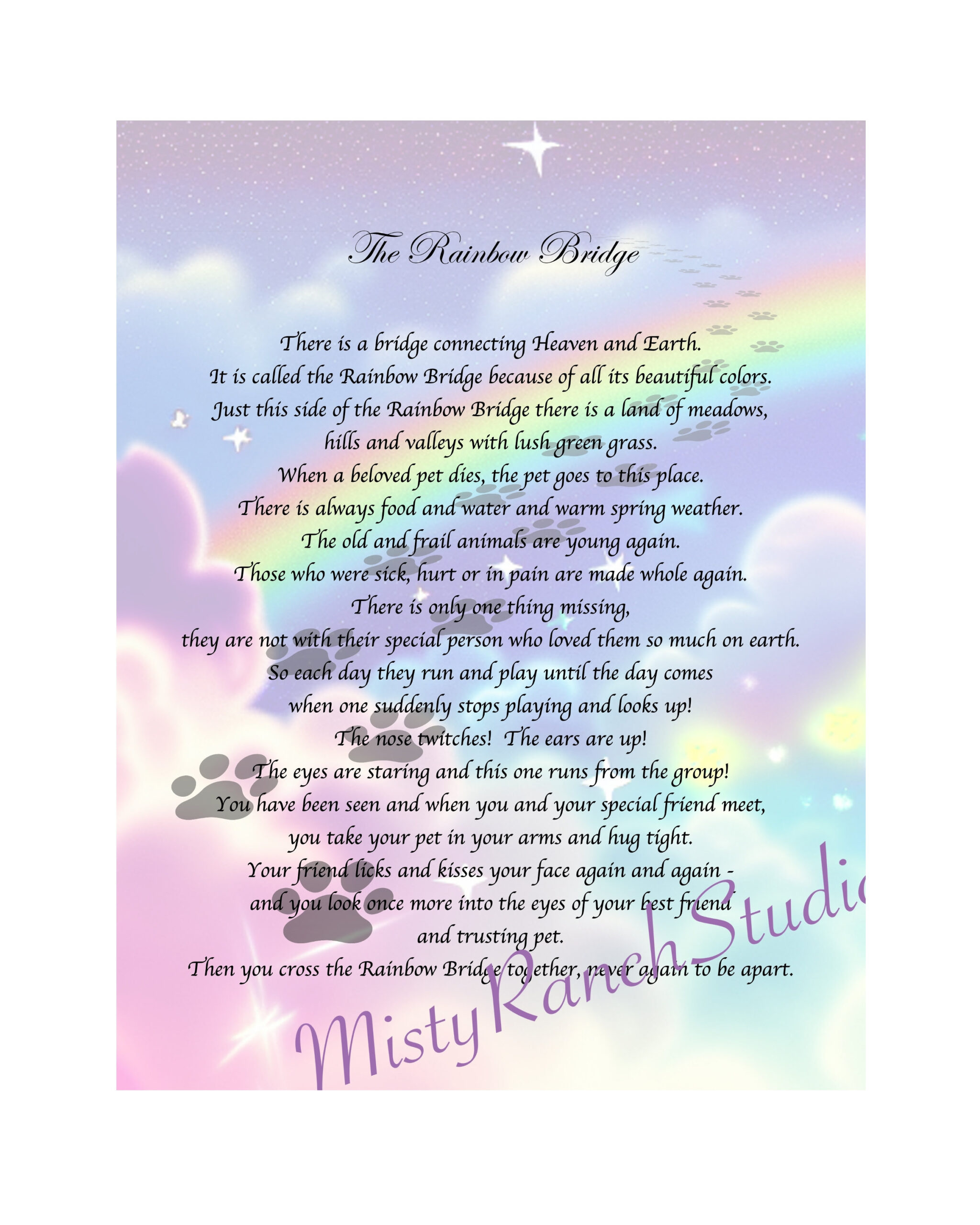 Digital Printable &amp;quot;Rainbow Bridge Poem&amp;quot; Dog, Cat, Pet, Memorial in Rainbow Bridge For Dogs Printable