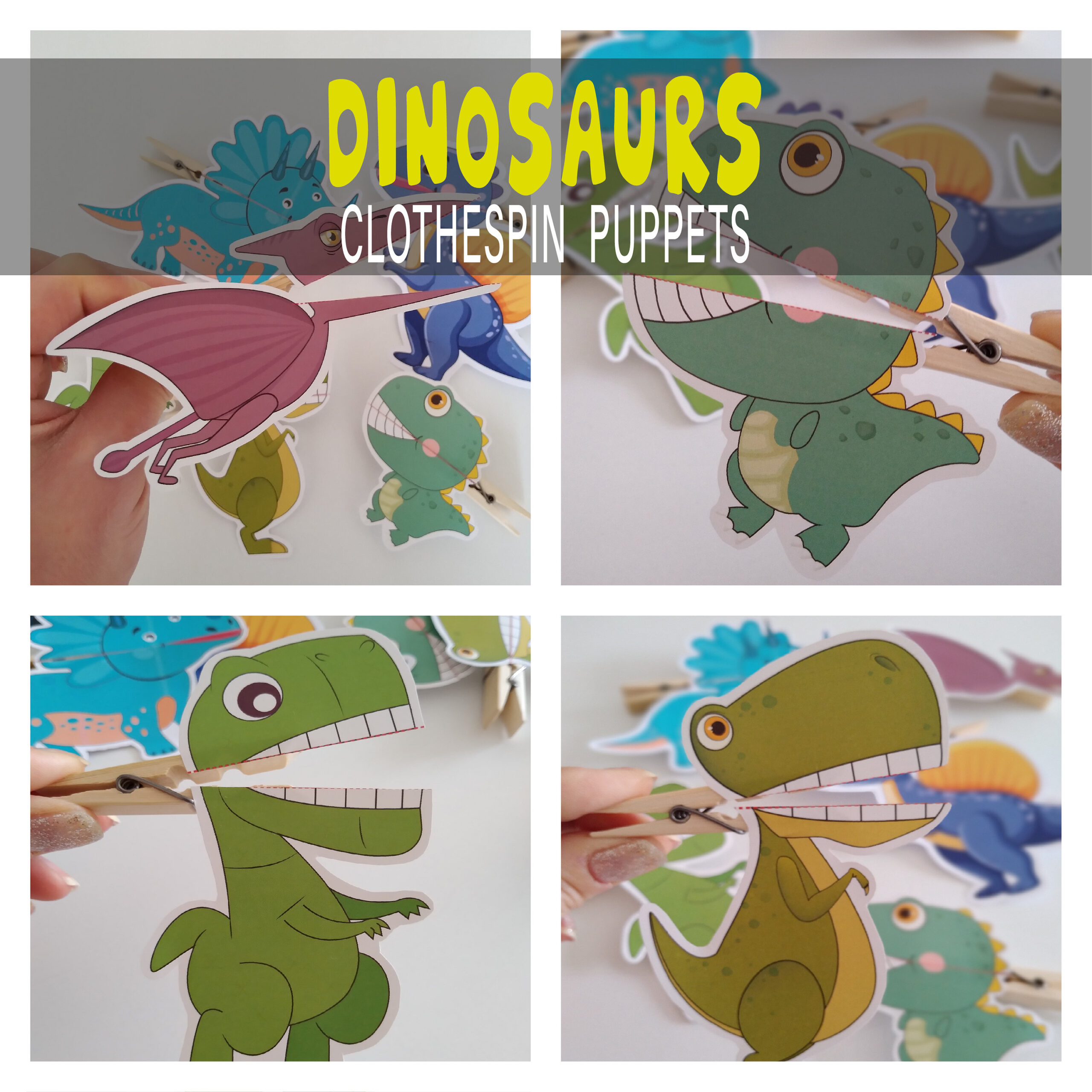 Dinosaur Clothespin Puppets Printable Toddler Animal Paper Toys with regard to Free Printable Dinosaur Clothespin Puppets