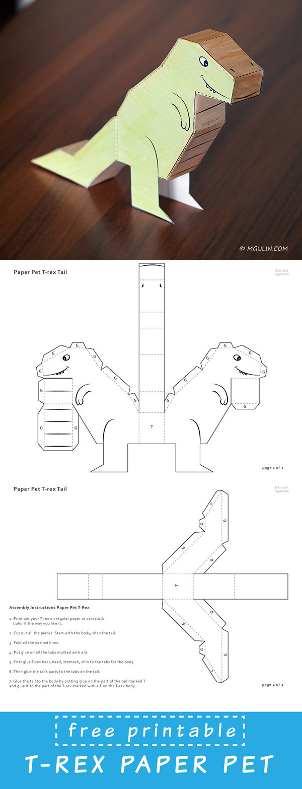 Dinosaur Diy T-Rex Paper Puppet - M. Gulin - Papercrafts Prints in Free Printable Dinosaur Paper Bag Puppet Template