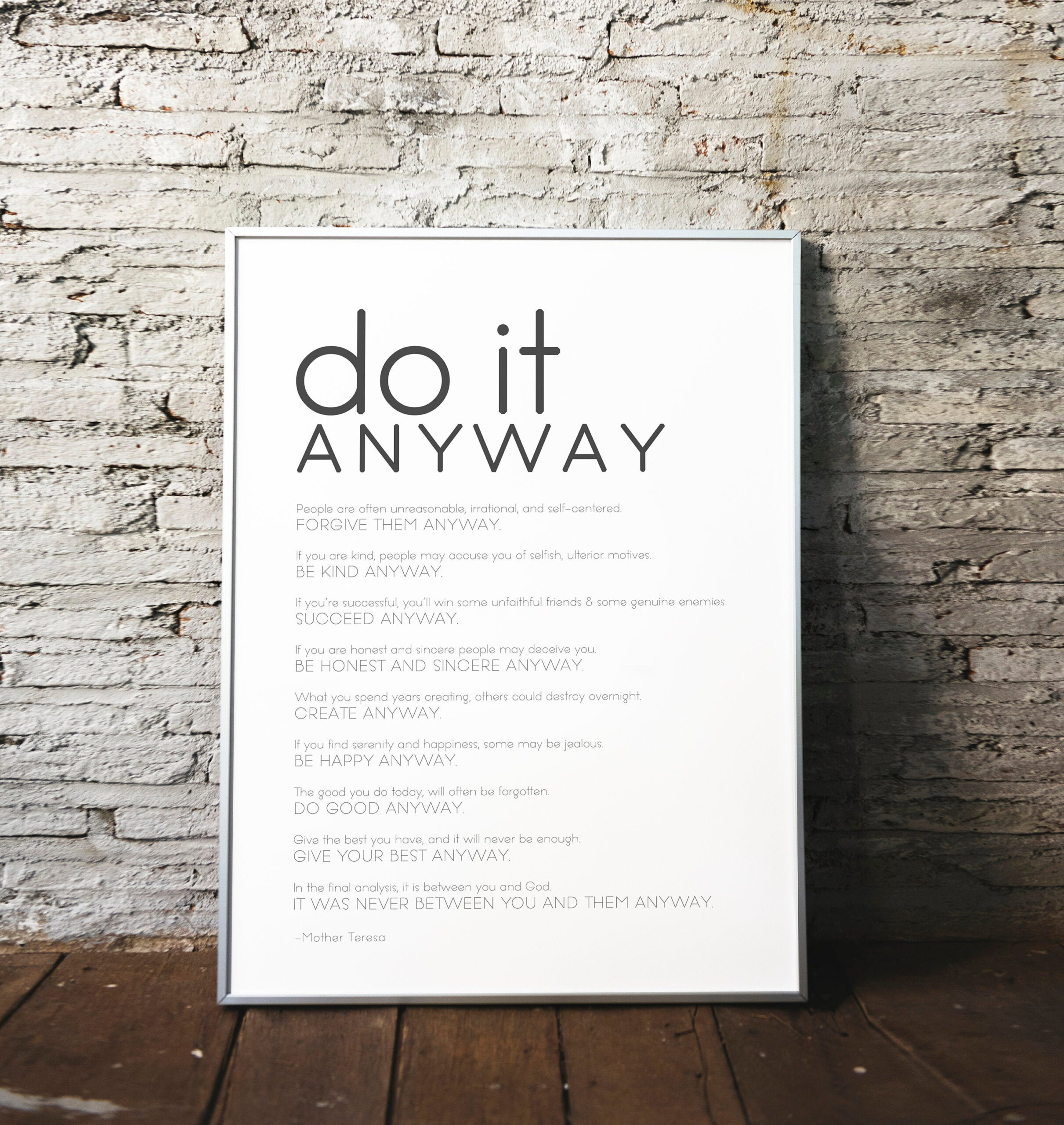 Do It Anyway- Modern Style, Mother Teresa Quote • Christian Print with regard to Mother Teresa Quotes Do It Anyway Printable