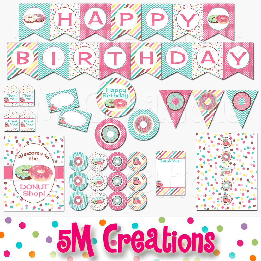 Donut Shop Birthday Party Printable Decorations - Instant Download throughout Donut Party Free Printables