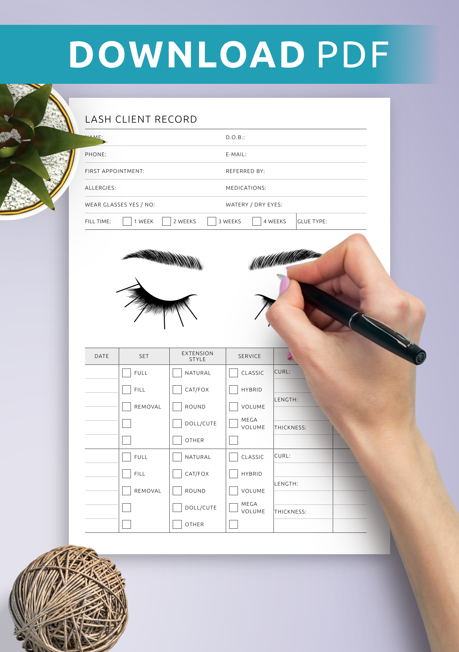 Download Printable Lash Client Record Pdf throughout Free Printable Printable Eyelash Extension Practice Sheet