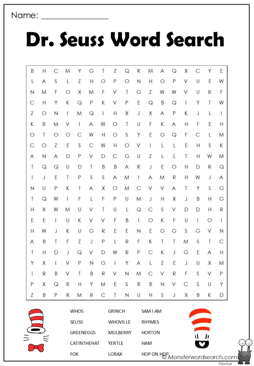 Dr Seuss Word Search - Monster Word Search with Dr Seuss Word Search Free Printable