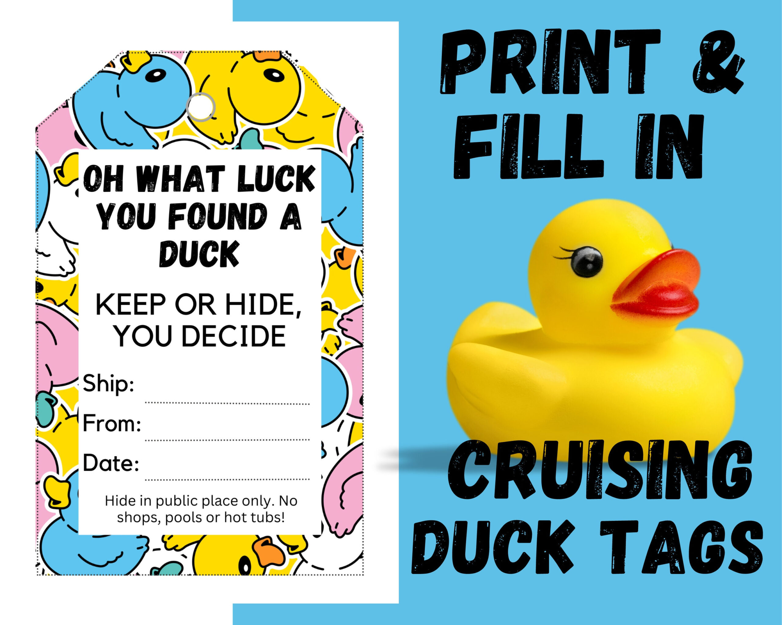 Duck Tags | Kreuzende Enten | Rubber Duck Tag | Cruising Duck in Printable Editable Free Printable Cruising Duck Tags