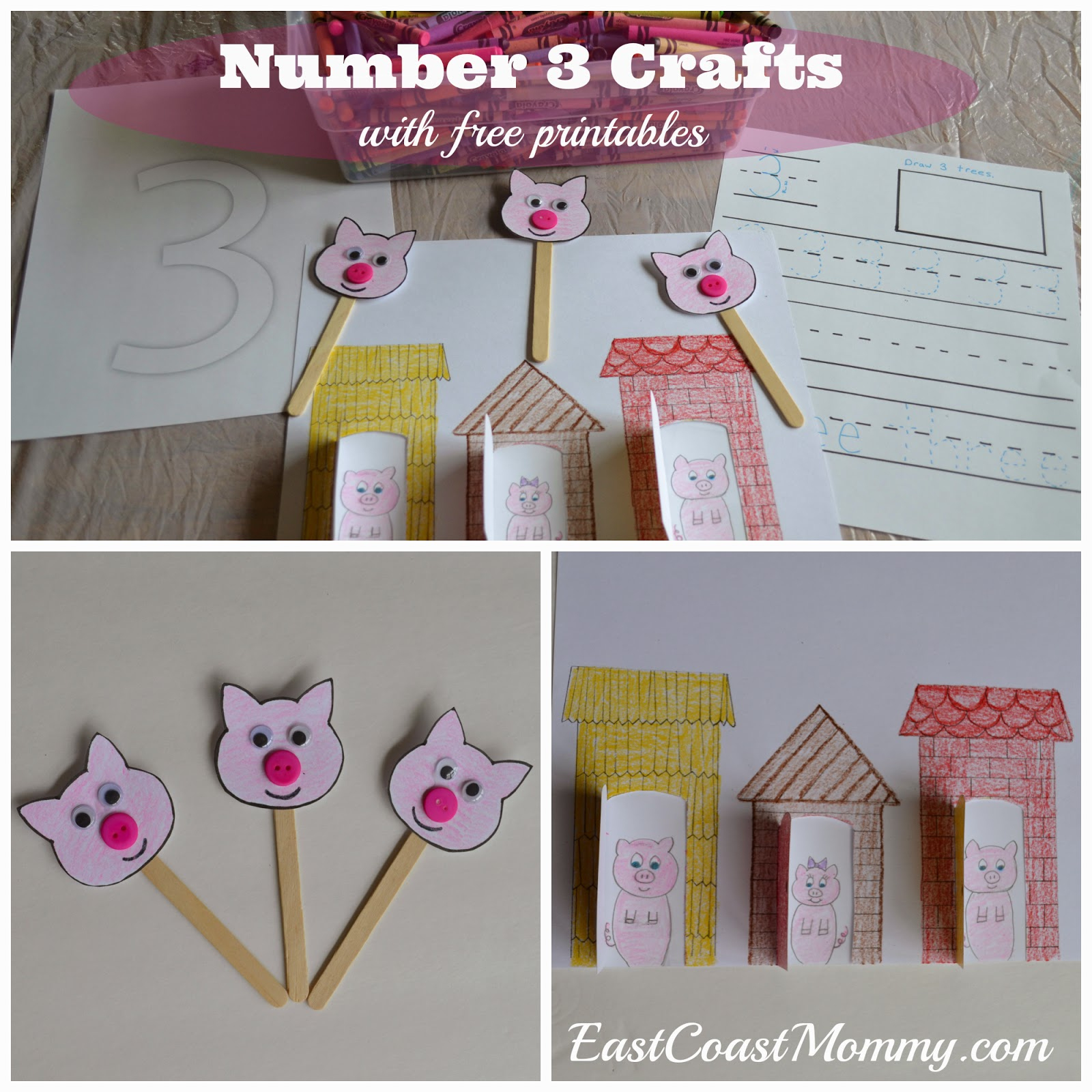 East Coast Mommy: Number Crafts {Number Three} The Three Little inside Printable Three Little Pigs Craft