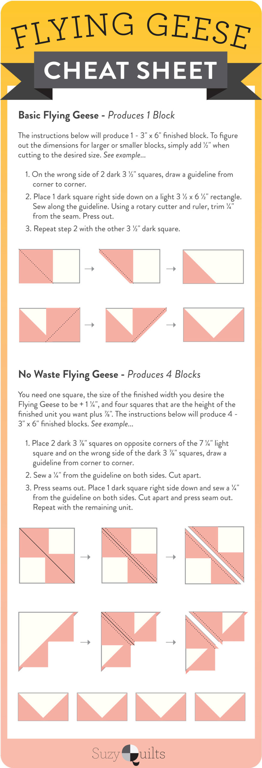 Easy Flying Geese Quilt Block Tutorial - Suzy Quilts for Printable Flying Geese Cheat Sheet