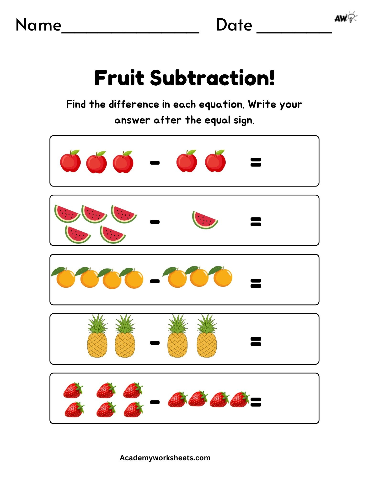 Easy Subtraction Lessons For Kindergarten Students - Academy pertaining to Fruit Picture Subtraction Worksheet