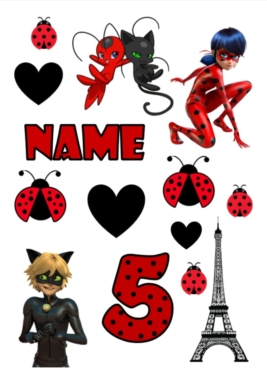 Edible Miraculous Cake Toppers On Icing Sheet Size A4 - Etsy in Free Printable Miraculous Ladybug Cupcake Toppers Printable