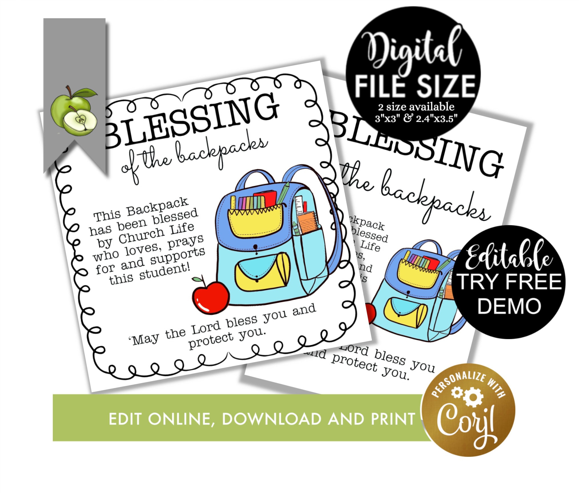 Editable Backpack Blessing Gift Tags, Church Printable, Backpack with Free Printable Backpack Blessing Tags