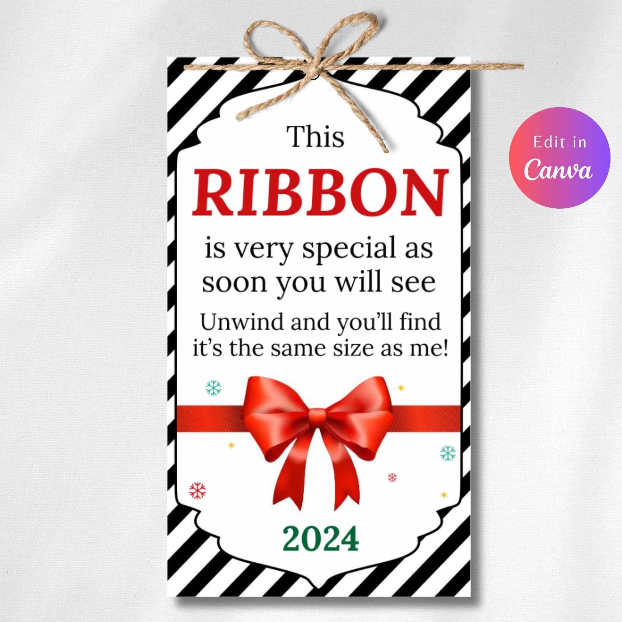 Editable Christmas Ribbon Ornament Tag, Printable, Christmas pertaining to Free Printable Ribbon Height Poem Template