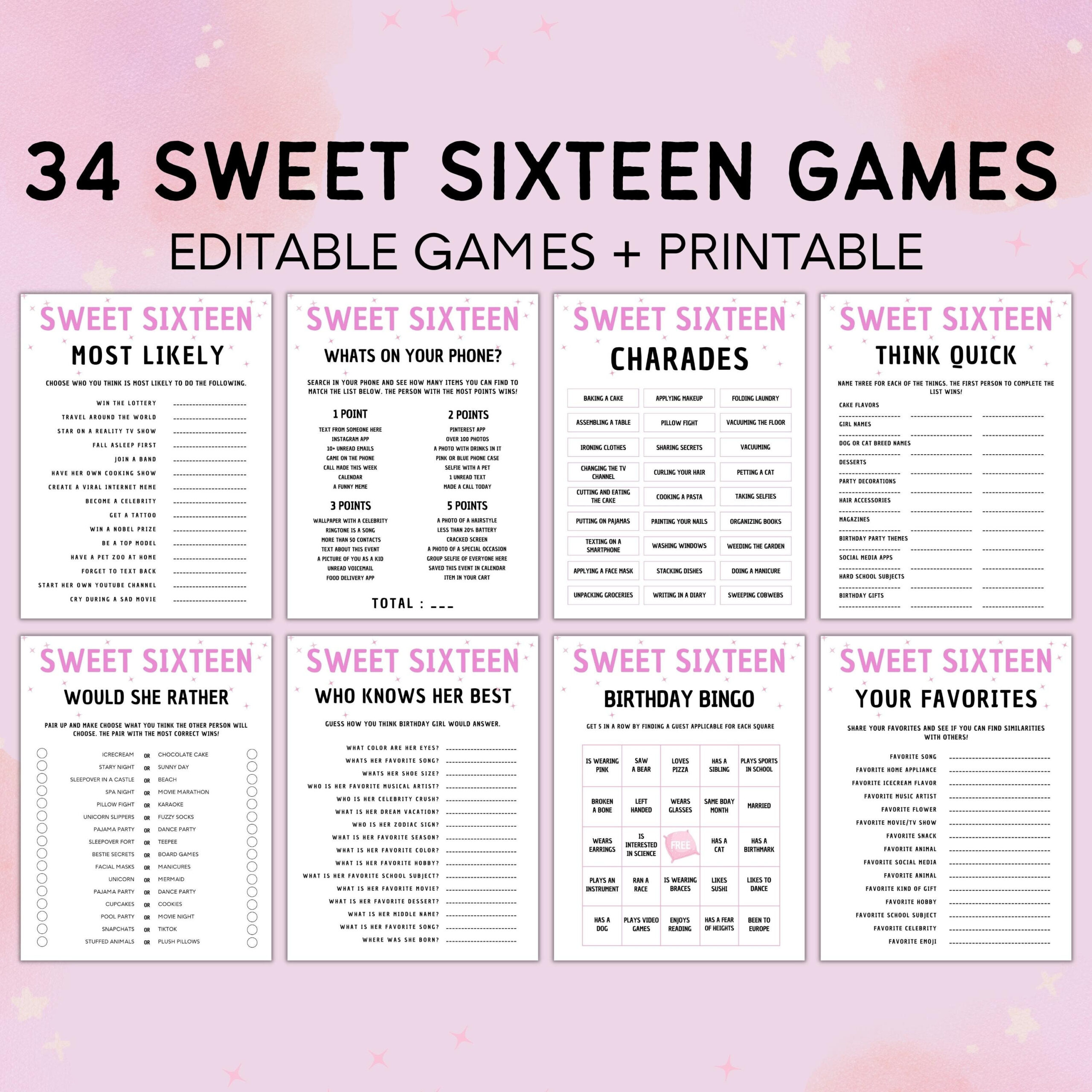 Editable Sweet Sixteen Birthday, 16Th Birthday Games, 16Th for Printable Sweet 16 Games