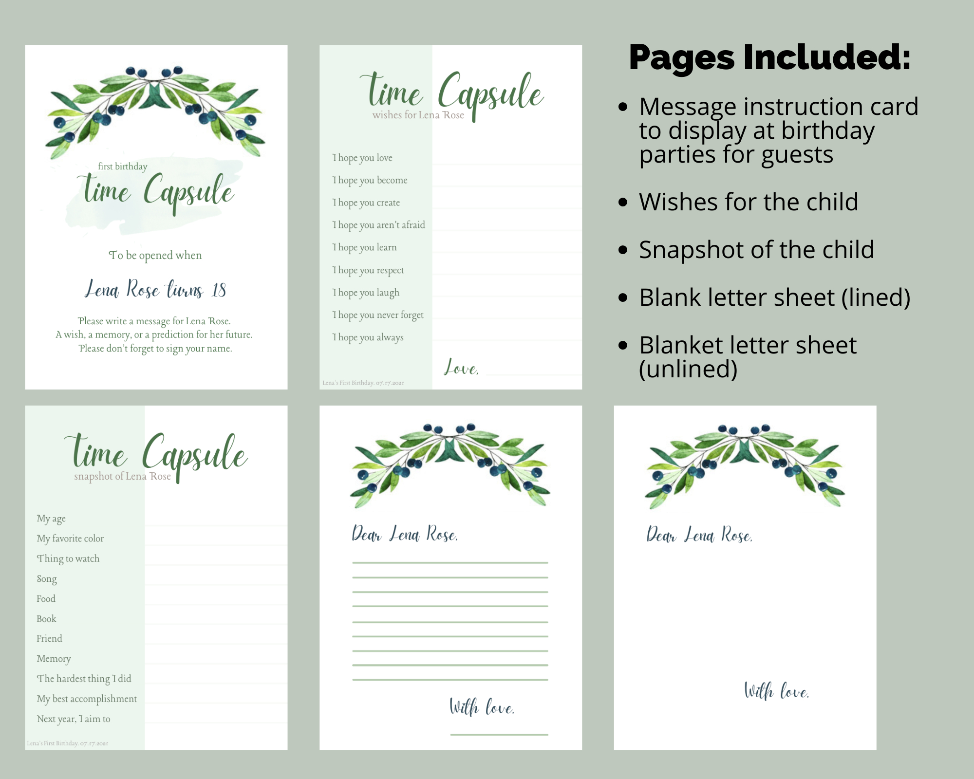 Editable Time Capsule Template - First Birthday Party Printables with Time Capsule Printable Free
