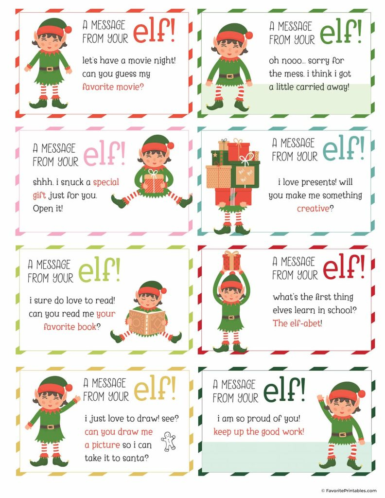 Elf On The Shelf Notes And Jokes, Free Printable Set Of 24 Cards within Elf on Shelf Free Printable