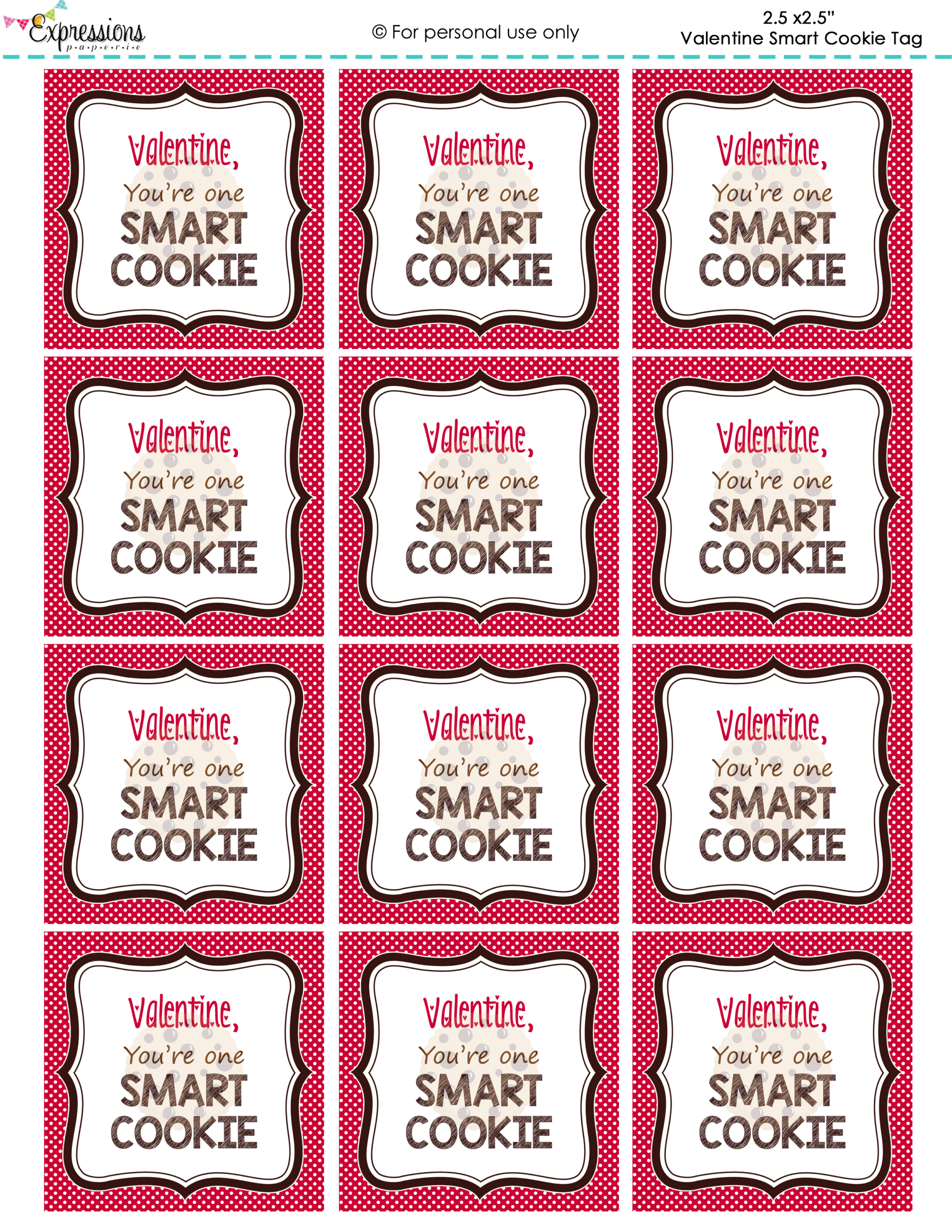 Expressions Paperie - {Freebie} &amp;quot;Valentine, You&amp;#039;Re One Smart for Free Printable Smart Cookie Valentine