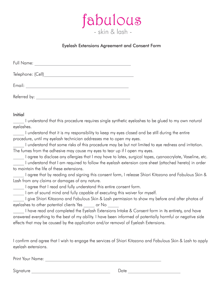 Eyelash Extensions Consent Form Pdf - Fill Online, Printable within Free Printable Eyelash Extension Waiver Form