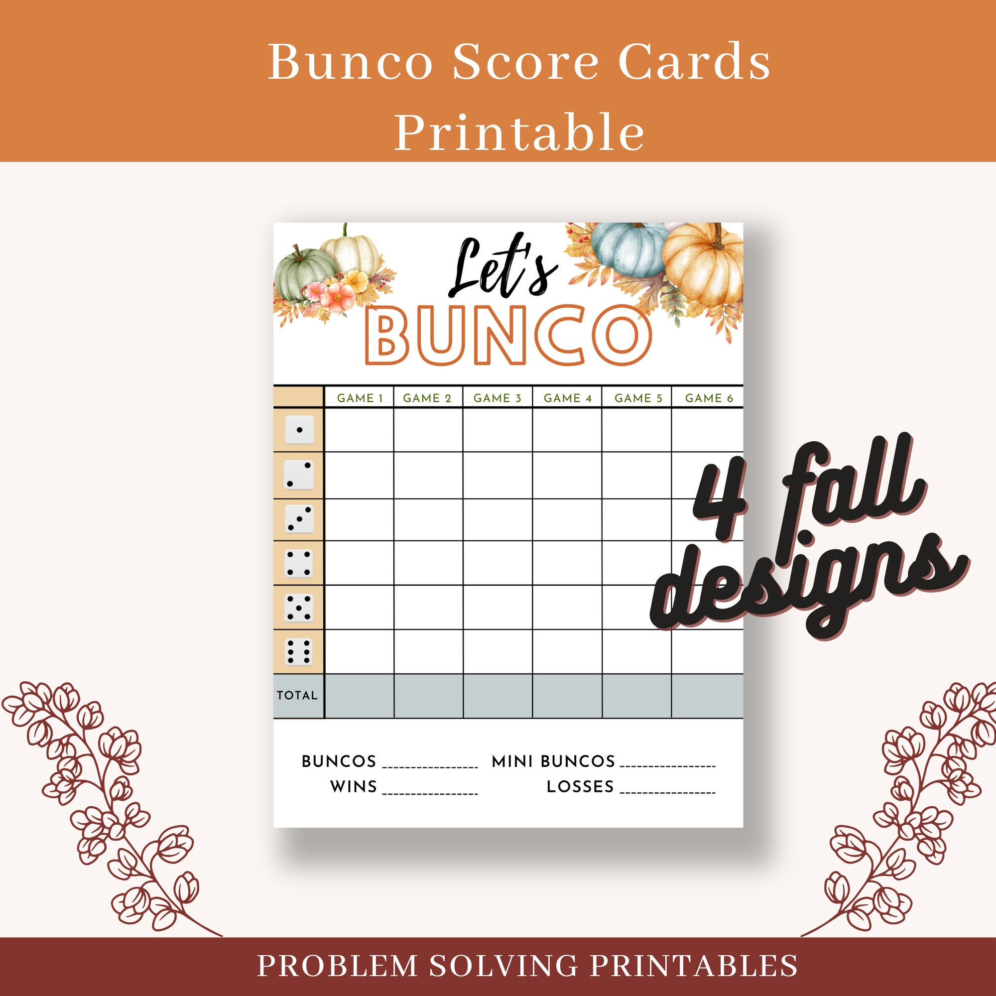 Fall Themed Bunco Score Card Sheets Pad Printable Autumn Bunko throughout Free Printable Bunco Score Sheets Fall