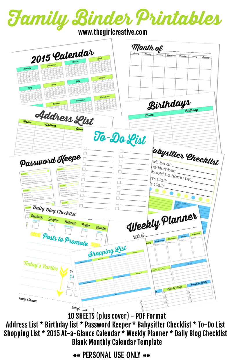 Family Binder Printables - The Girl Creative in Family Binder Free Printables