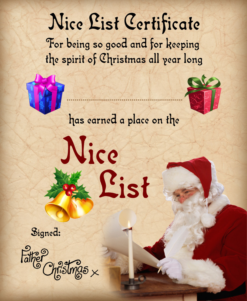 Father Christmas Certificate: Nice List | Rooftop Post Christmas with regard to Santa Nice List Certificate Printable