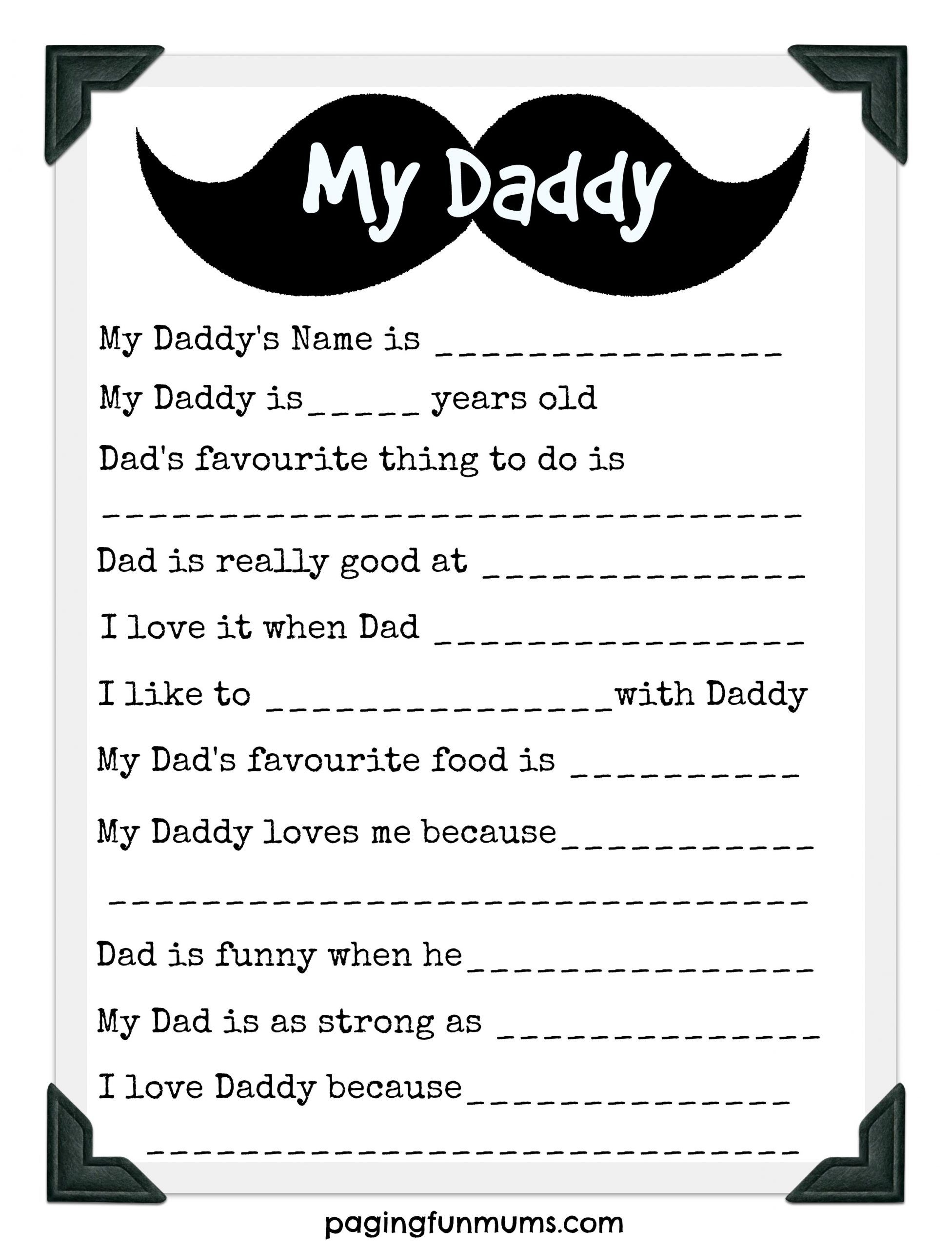 Fathers Day Printable Questionnaire - Printable Party Favors regarding Fathers Day Questionnaire Free Printable