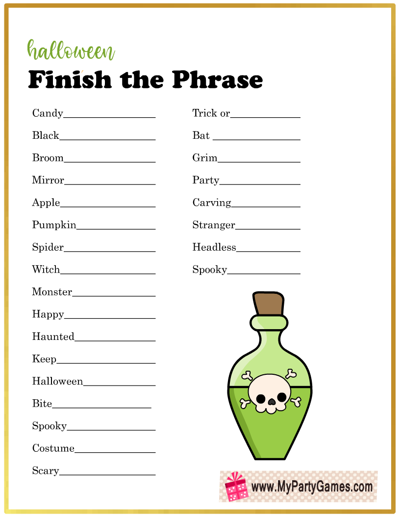 Finish My Phrase Game in Finish The Phrase Printable