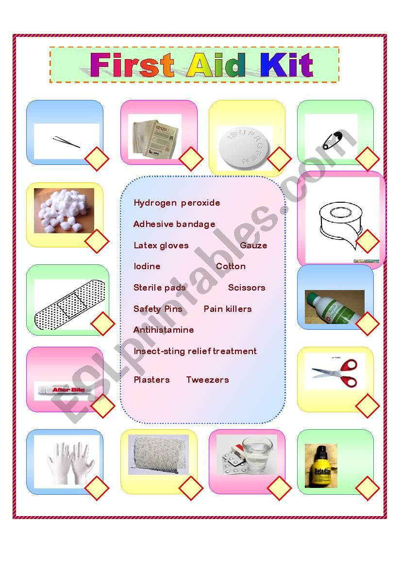 First Aid Kit - Esl Worksheetescapera throughout Printable First Aid Kit Worksheet