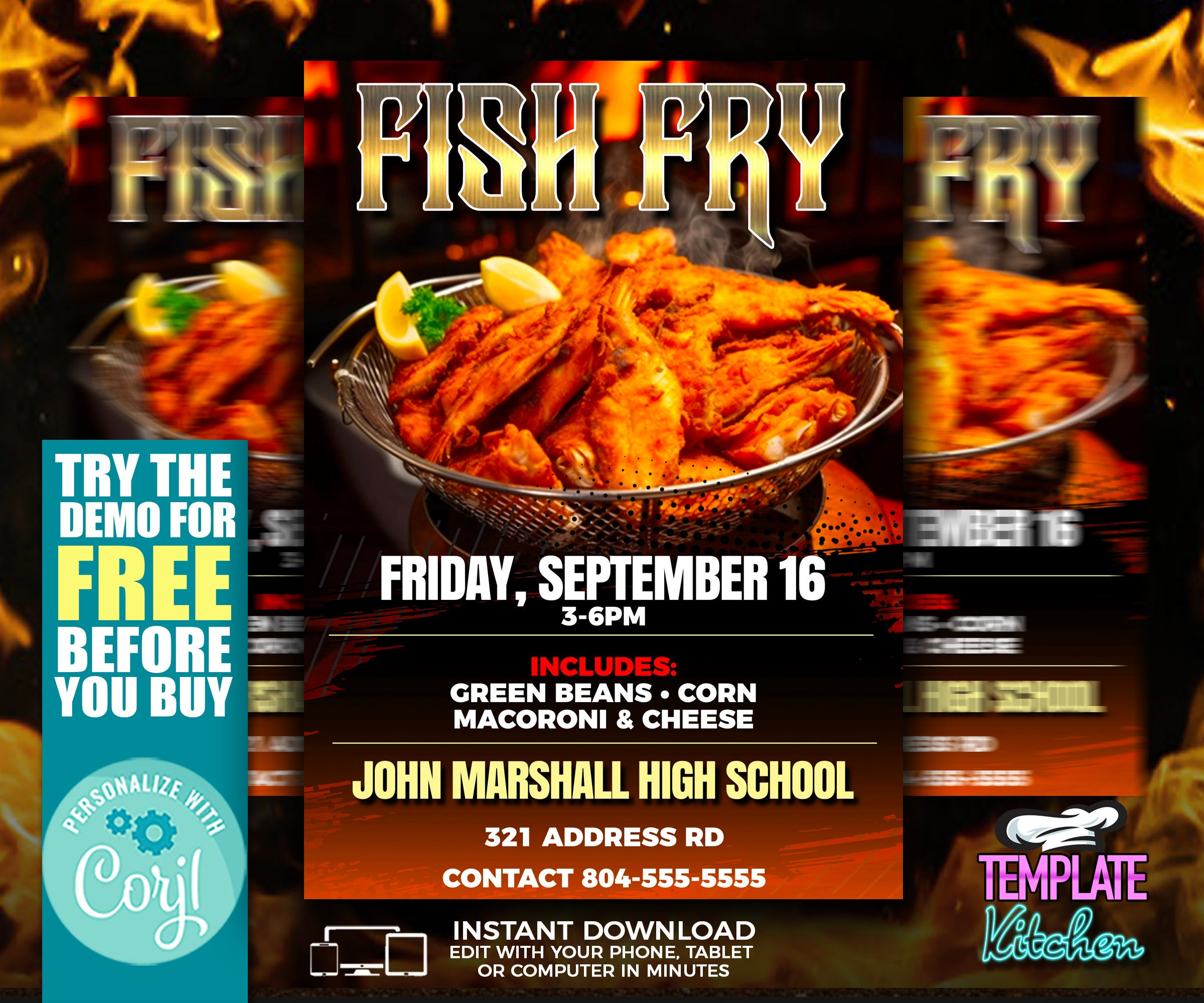 Fish Fry Golden Flyer | Edit Online | 5X7 Digital &amp;amp; Printable | Do with regard to Printable Fish Fry Flyer Template Free