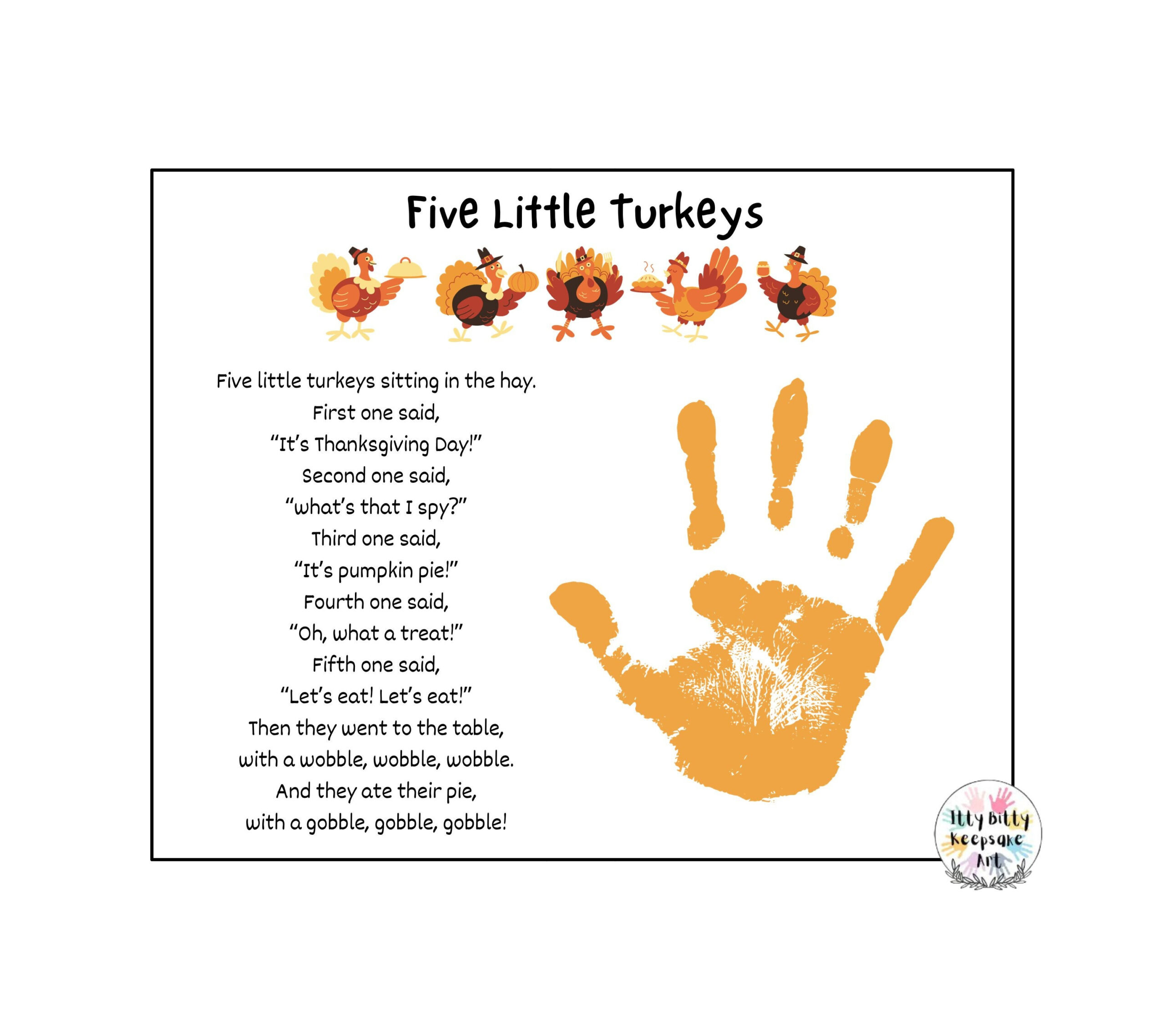 Five Little Turkeys Handprint Template / Diy Fall Turkey Handprint throughout 5 Little Turkeys Printable