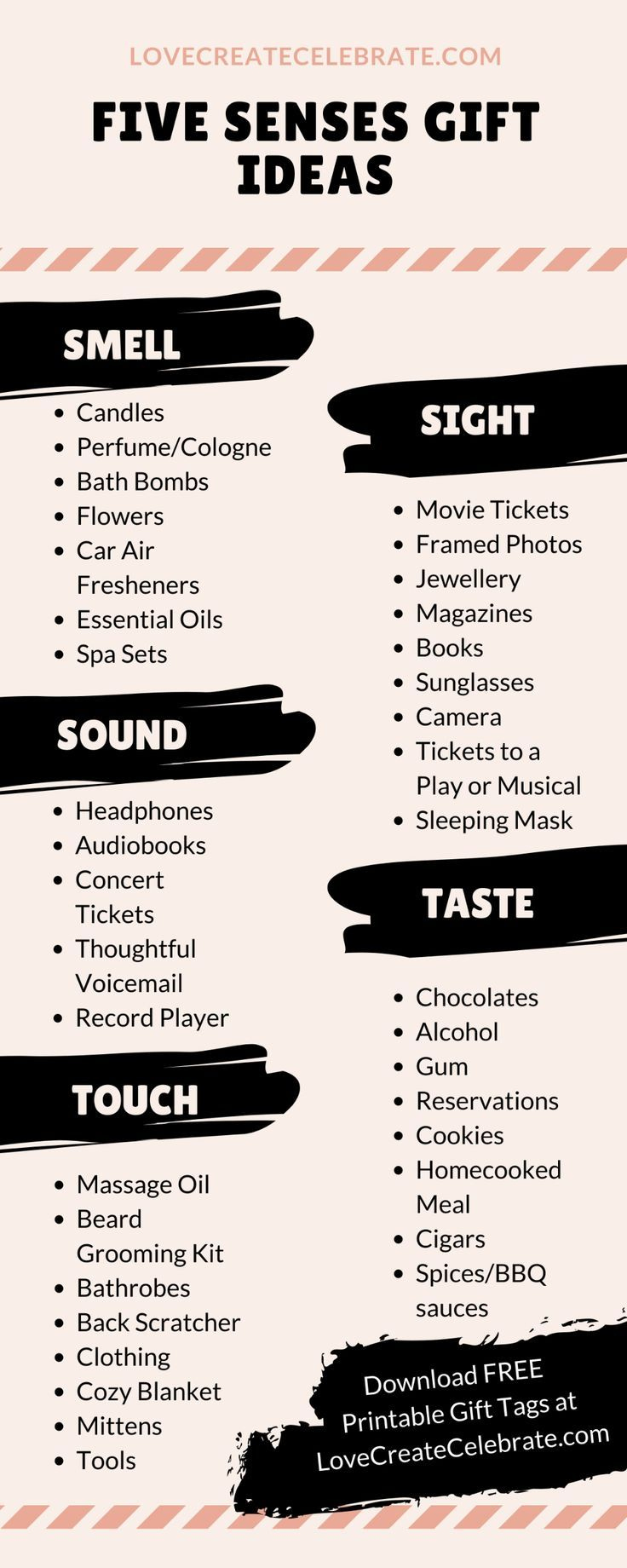 Five Senses Gift [&amp;amp; Free Printable Tags!] - Love Create Celebrate inside Free Printable 5 Senses Gift Printables