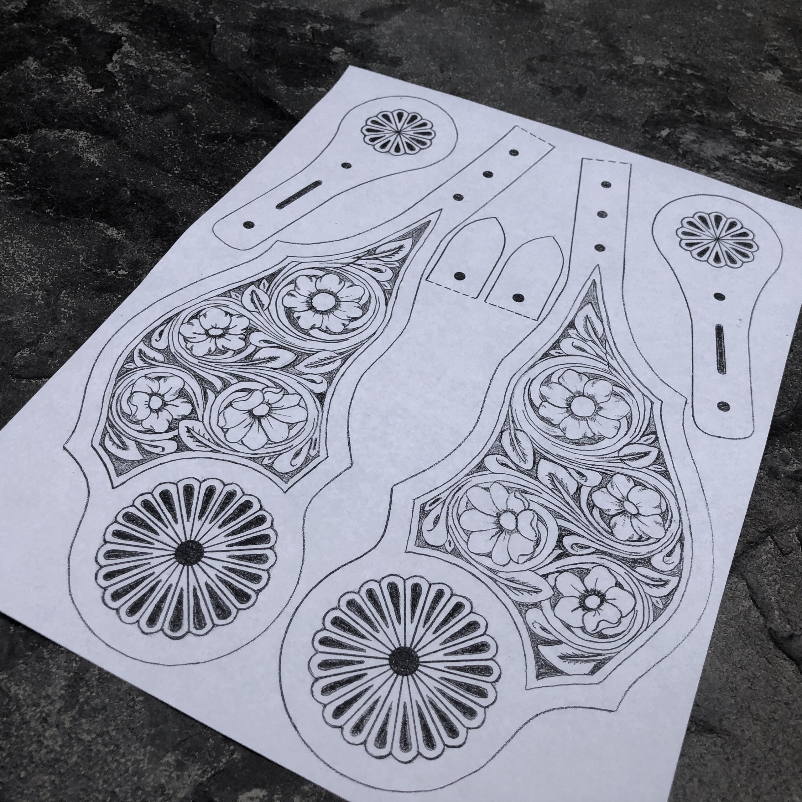 Floral Spur Straps (#1) - Leather Spur Strap Pattern. (Digital within Free Printable Spur Strap Patterns