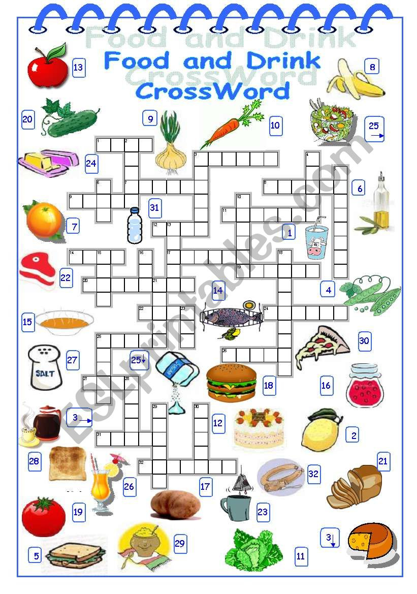 Food And Drink Crossword - Esl Worksheetalyona C. regarding Esl Crosswords Printable