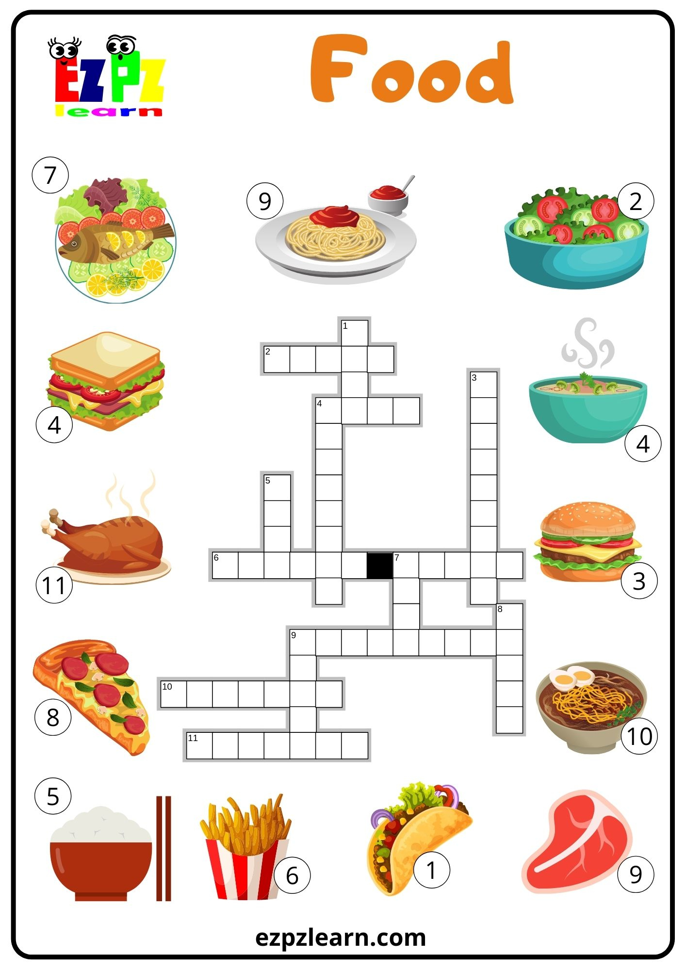Food Crossword - Ezpzlearn for Food Crosswords Printable