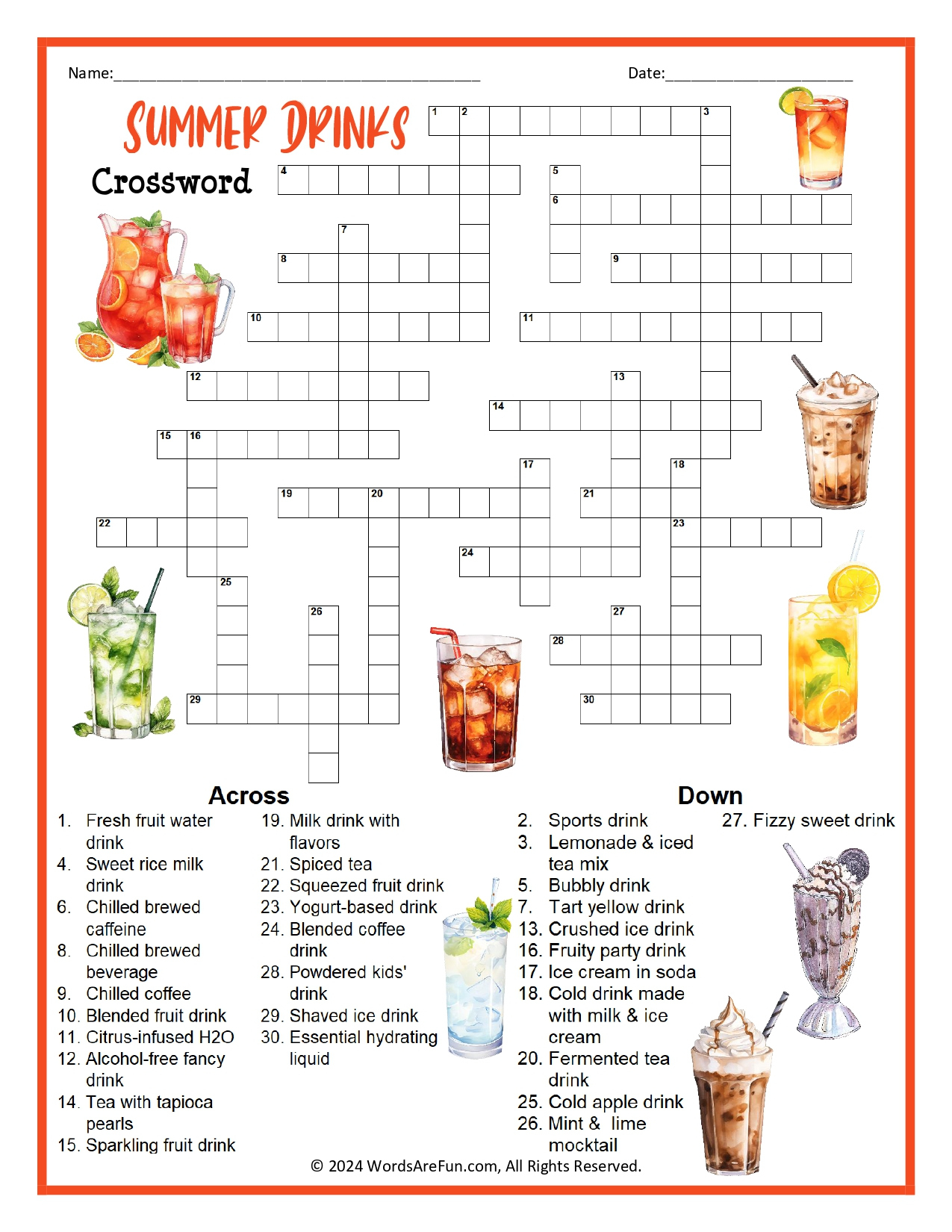 Food Crossword Puzzles with Food Crosswords Printable