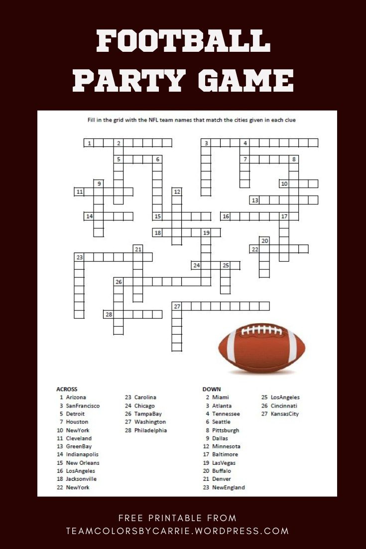 Football Crossword - Free Printable inside Football Crossword Puzzle Printable