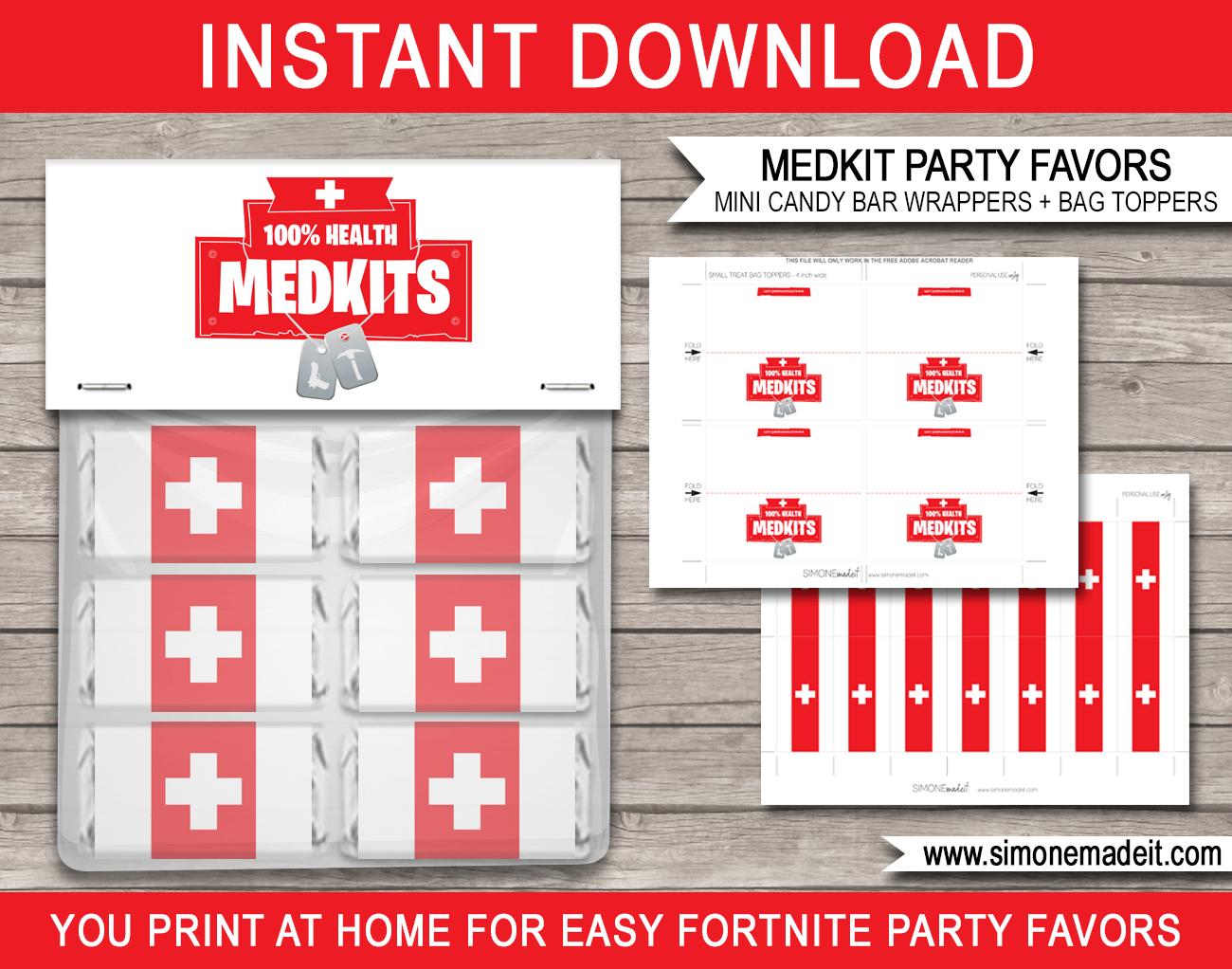 Fortnite Medkit Party Favors - Bag Toppers &amp;amp; Mini Candy Bar Wrappers intended for Fortnite Medkit Printable Free