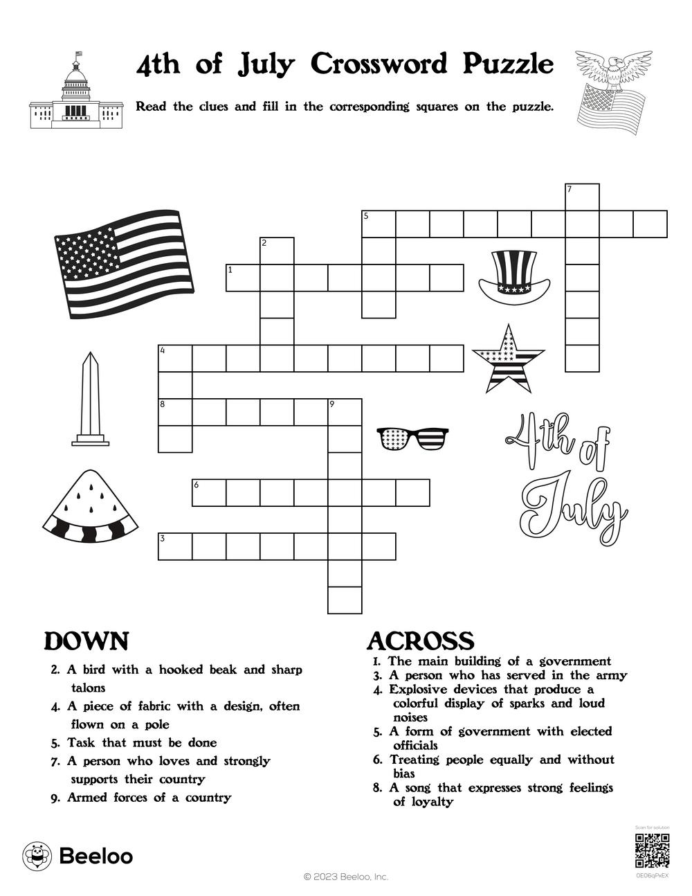 Fourth Of July-Themed Crossword Puzzles • Beeloo Printable Crafts intended for 4th July Crossword Puzzle Printables