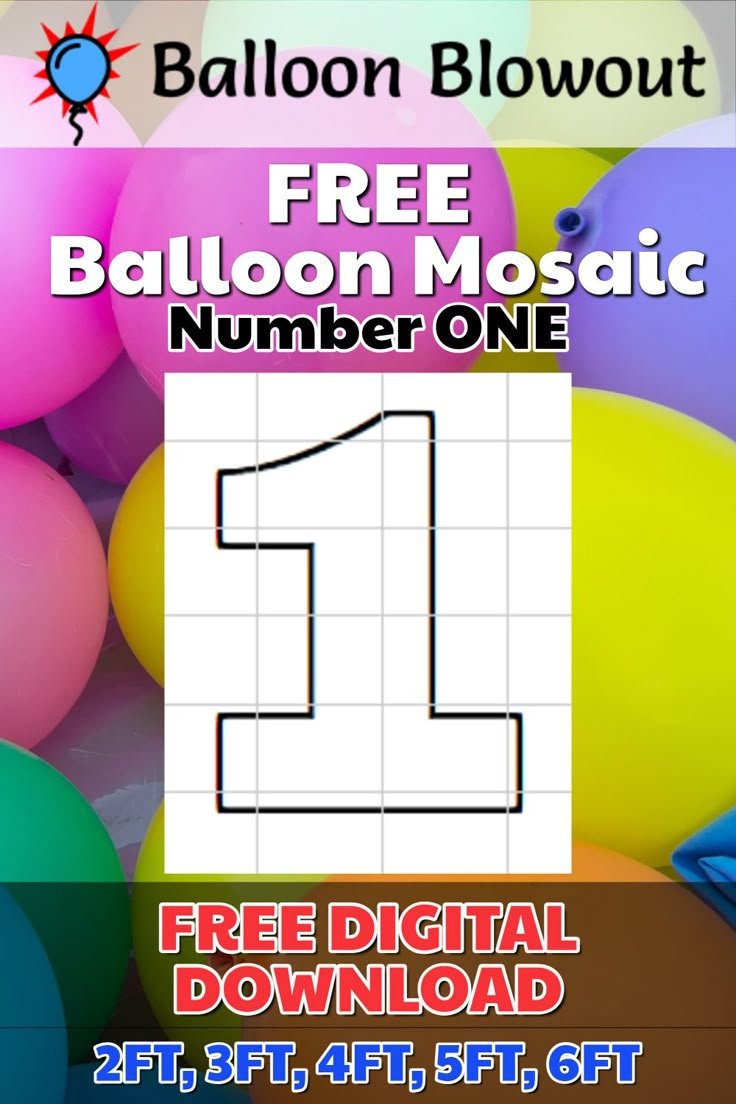 Free Balloon Mosaic Number 1 One Template Frame Kit Pdf Large with regard to Printable Marquee Number Template Free