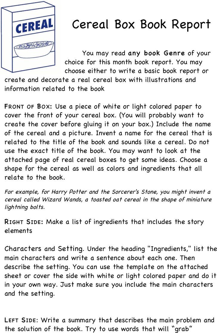 Free Cereal Box Book Report Template - Doc | 60Kb | 4 Page(S) regarding Printable Cereal Box Book Report Template Free