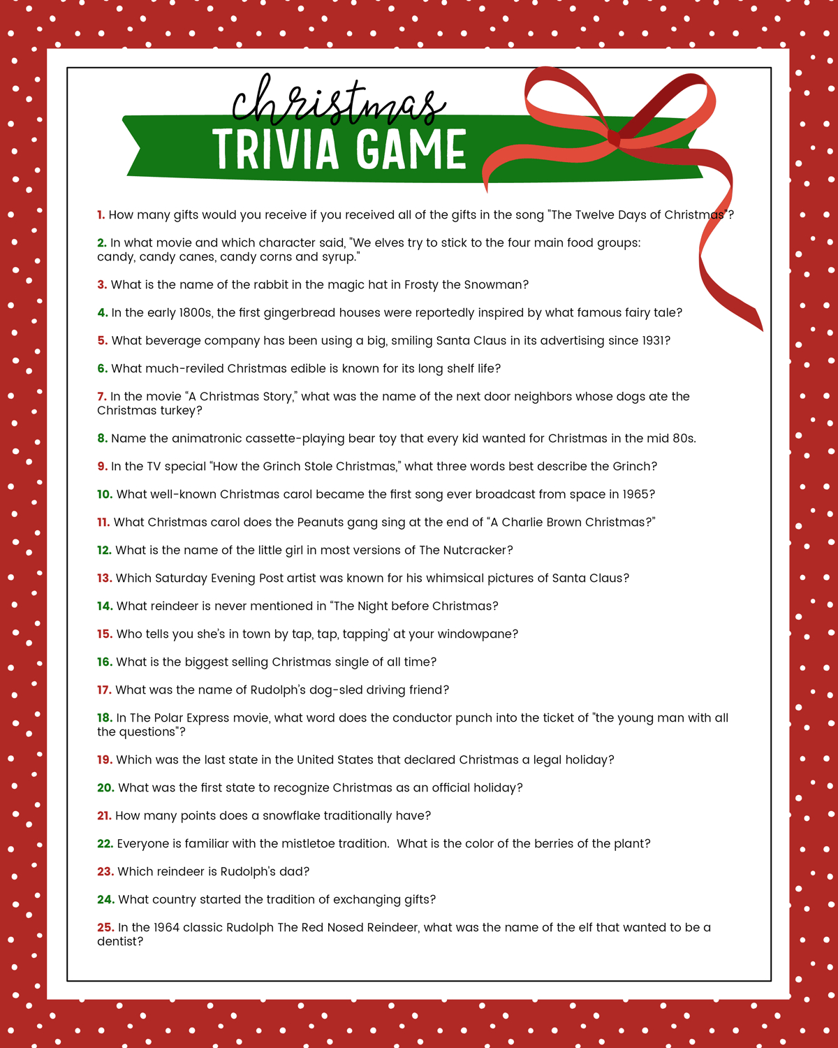 Free Christmas Trivia Printables {Games For The Family!} | Lil&amp;#039; Luna pertaining to December Trivia Questions And Answers Printable