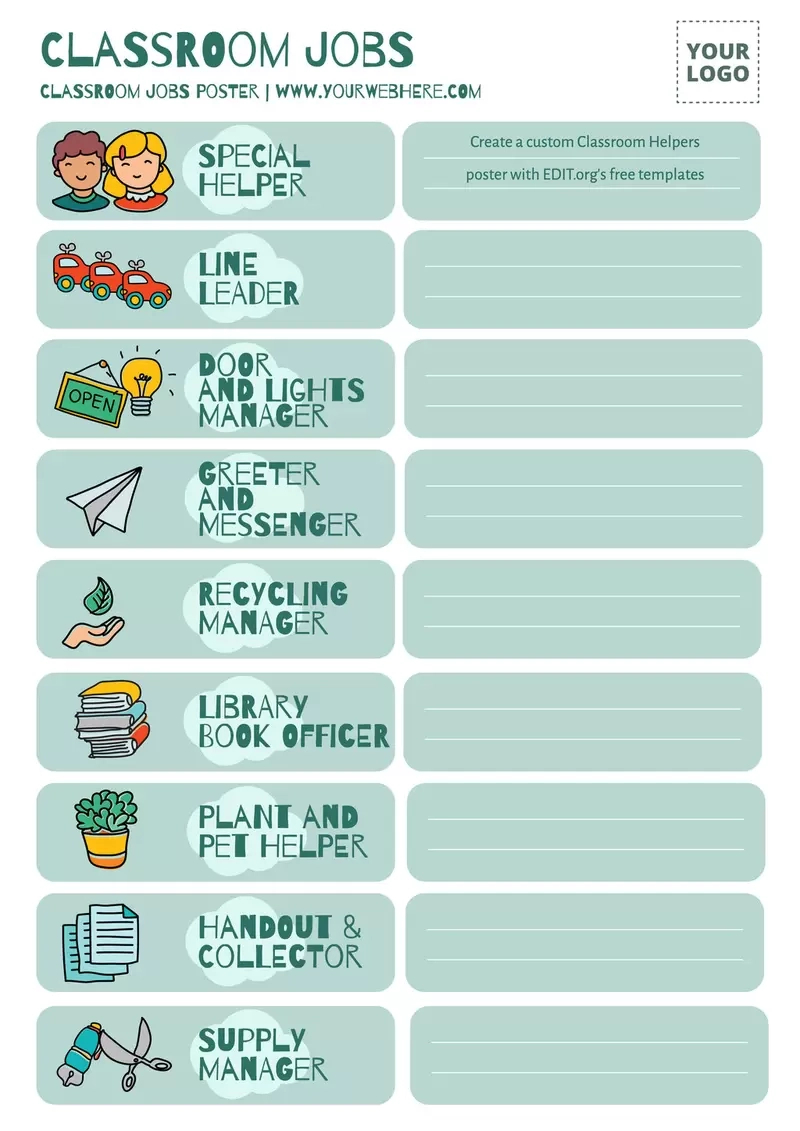 Free Editable Classroom Jobs Charts regarding Free Printable Classroom Jobs For Preschool