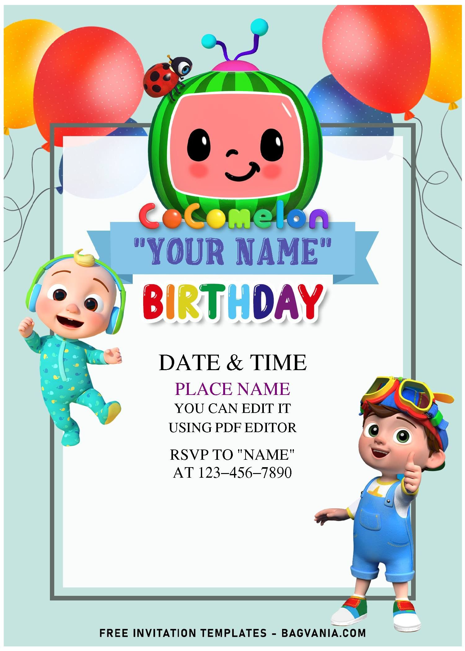 Free Editable Pdf) Colorful Balloons Cocomelon Birthday Invitation in Free Printable Cocomelon Invitation