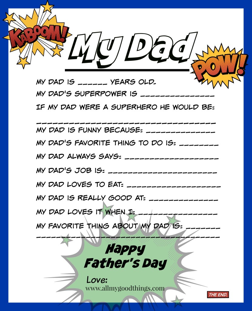 Free Father&amp;#039;S Day Printable in Fathers Day Questionnaire Free Printable