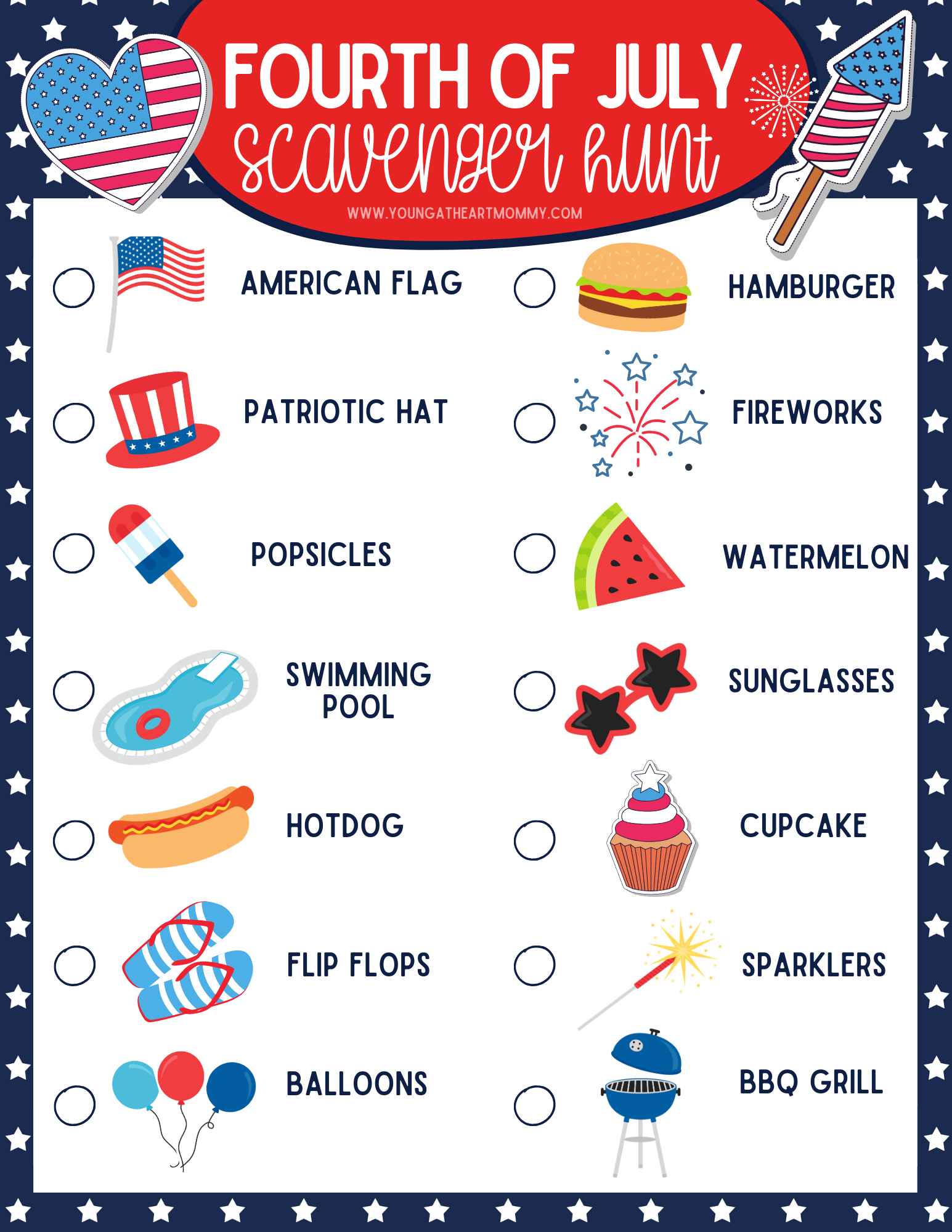 Free Fourth Of July Scavenger Hunt Printable Game pertaining to 4th of July Scavenger Hunt Printable