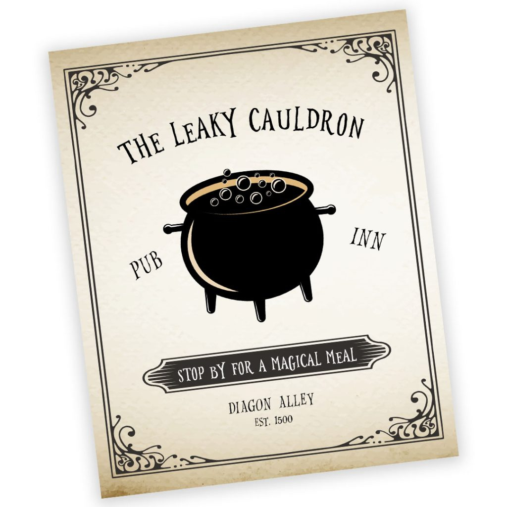 Free Harry Potter Leaky Cauldron Sign - Elva M Design Studio intended for Diagon Alley Shop Signs Printable Free