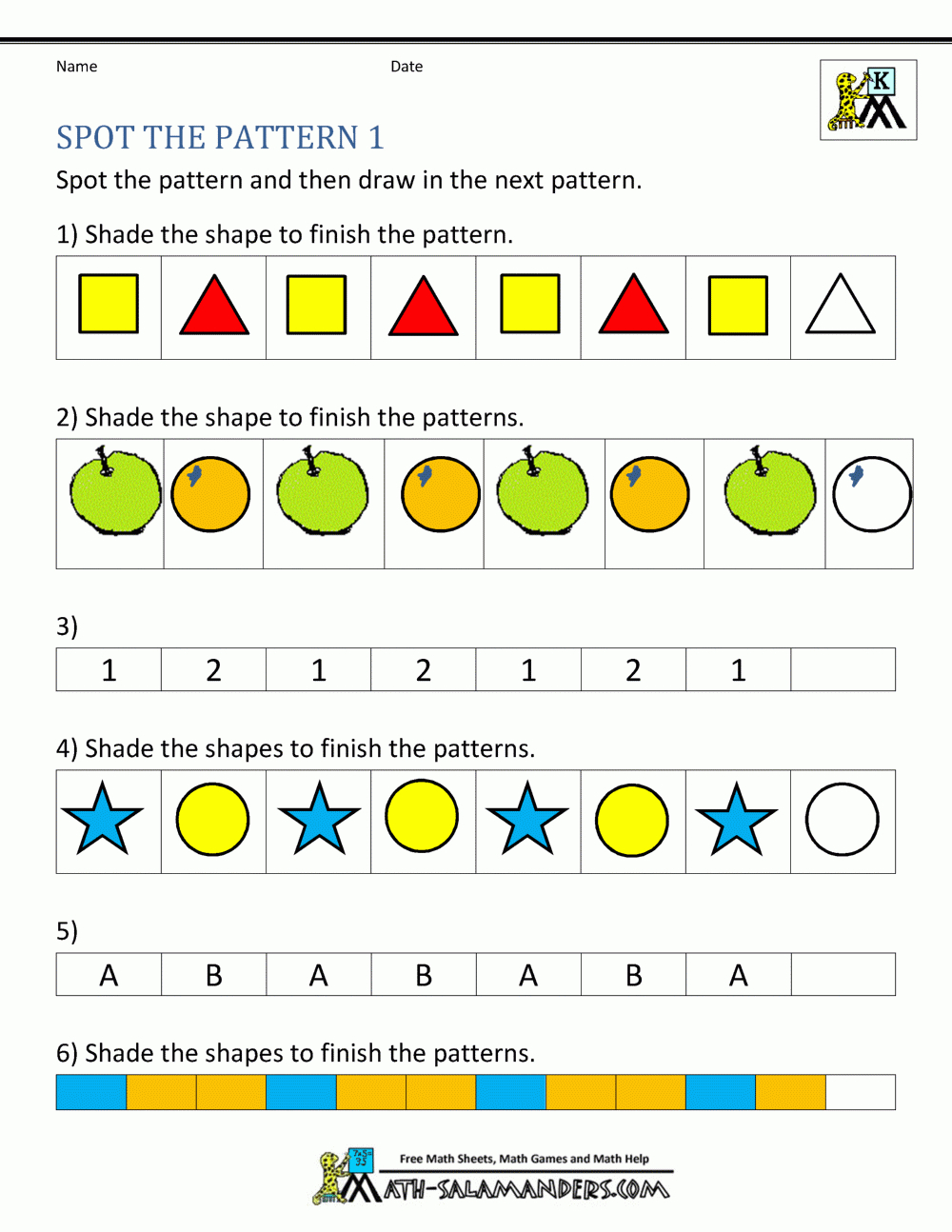 Free Kindergarten Worksheets Spot The Patterns with regard to Printable Number Patterns Worksheet