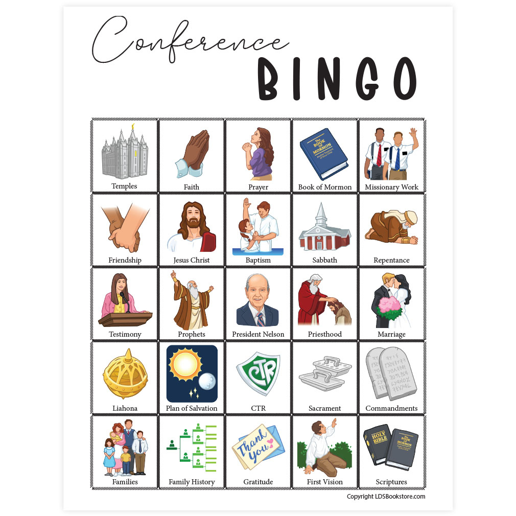 Free Lds General Conference Bingo Printable Activity For Kids with regard to General Conference Bingo Free Printable